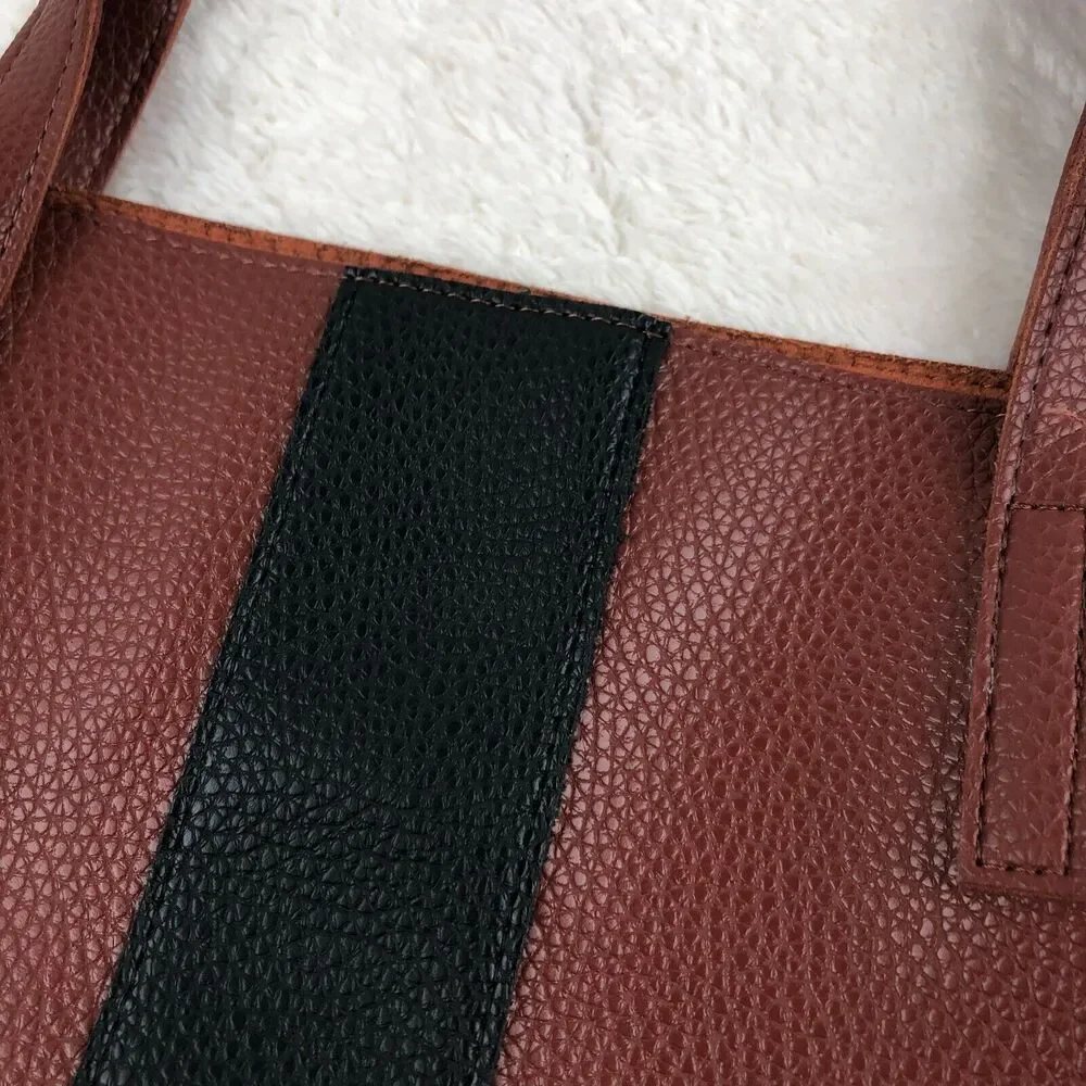 Vince Camuto Vegan Leather Brown Black Luck Tote Bag